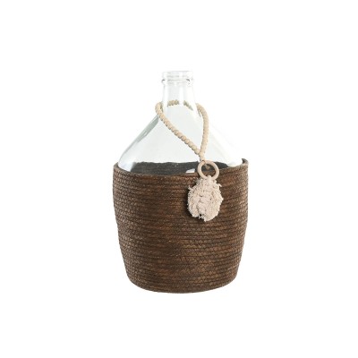 Vase Home ESPRIT Transparent Dark brown Crystal Natural Colonial 26 x 26 x 39 cm