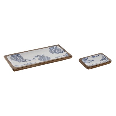 Jeux de plateaux Home ESPRIT Bleu Blanc Naturel méditerranéen 40 x 19 x 2,5 cm (2 Unités)