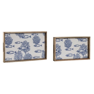 Jeux de plateaux Home ESPRIT Bleu Blanc Naturel Bois de manguier 43,5 x 27 x 5,5 cm (2 Unités)