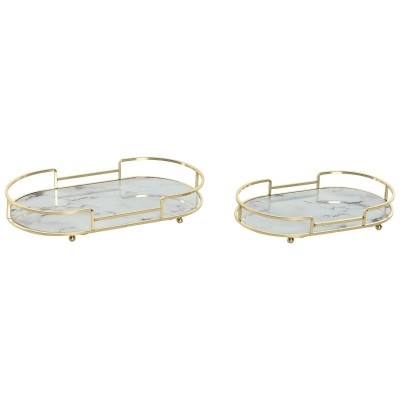 Set of trays Home ESPRIT White Golden Modern 31 x 17 x 5 cm (2 Units)