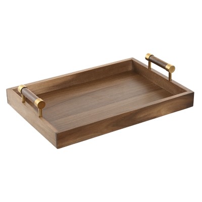 Plateau apéritif Home ESPRIT Doré Naturel Métal Acacia 39 x 26,5 x 8 cm