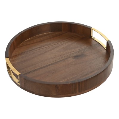 Plateau apéritif Home ESPRIT Doré Naturel Métal Acacia 35,5 x 35,5 x 5 cm