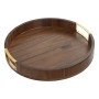 Snack tray Home ESPRIT Golden Natural Metal Acacia 35,5 x 35,5 x 5 cm