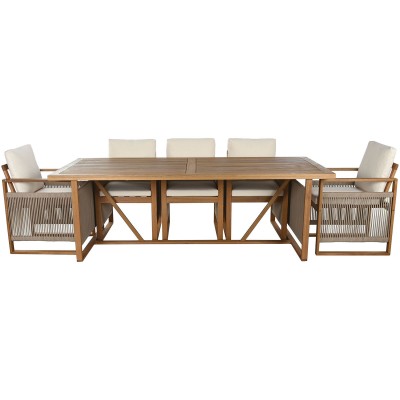 Ensemble Table + Chaises Home ESPRIT Marron Corde Bois d'eucalyptus 230 x 100 x 75 cm