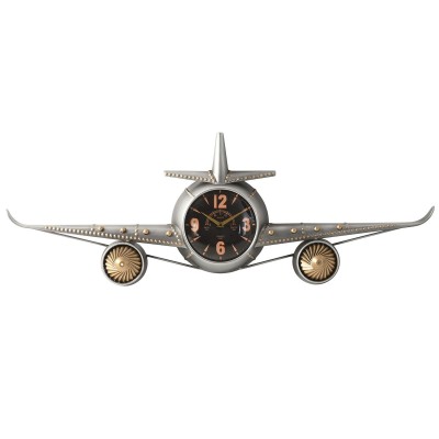 Horloge Murale Home ESPRIT Doré Argenté Métal Avion Vintage 114 x 11 x 40 cm