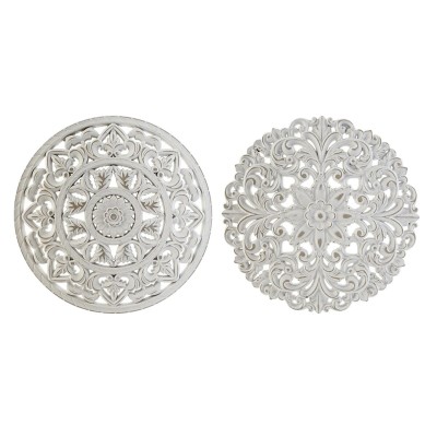 Décoration murale DKD Home Decor Blanc Mandala Indien Finition vieillie 30 x 2 x 30 cm (2 Unités)