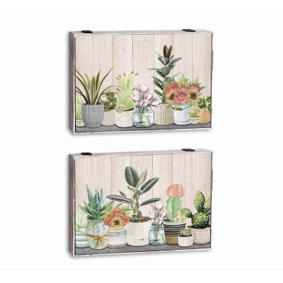 Decorative box DKD Home Decor Green Beige MDF Wood Plant pot Plant Counter (2 Units)