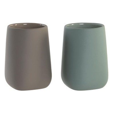 Toothbrush Holder DKD Home Decor Green Beige Dolomite 8 x 8 x 11 cm (2 Units)