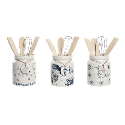Pot for Kitchen Utensils DKD Home Decor Metal Dolomite MDF Wood 12 x 12 x 25 cm (3 Units)