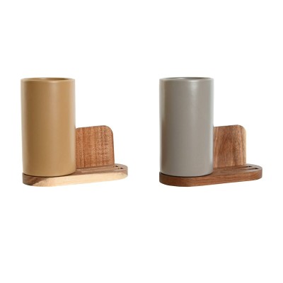Pot for Kitchen Utensils Home ESPRIT Acacia Dolomite 20 x 9,5 x 18,5 cm (2 Units)