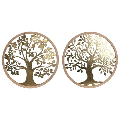 Décoration murale Home ESPRIT Doré Naturel Arbre Cottage 60 x 1,5 x 60 cm (2 Unités)
