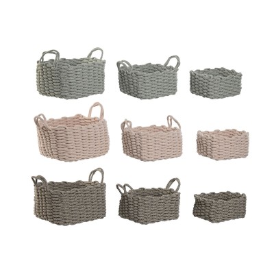 Set de basket Home ESPRIT Vert Beige Rose Corde (3 Pièces) (3 Unités)