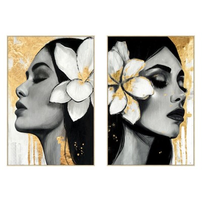 Painting Home ESPRIT White Black Grey Golden Lady (2 Units)