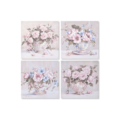 Painting Home ESPRIT White Pink Roses Romantic 60 x 3 x 60 cm (4 Units)