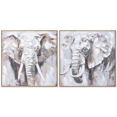 Painting Home ESPRIT White Brown Grey Elephant Colonial 80 x 3,5 x 80 cm (2 Units)