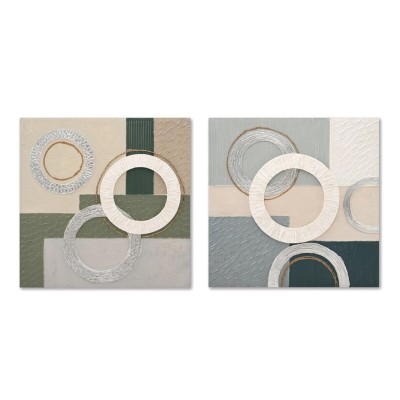 Painting Home ESPRIT Blue Green Abstract Urban 80 x 3 x 80 cm (2 Units)