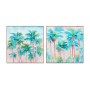 Painting Home ESPRIT Blue Red Green Sky blue Palms Tropical 80 x 3,5 x 80 cm (2 Units)