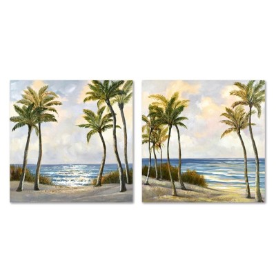 Painting Home ESPRIT Blue Green Beach Mediterranean 80 x 3 x 80 cm (2 Units)