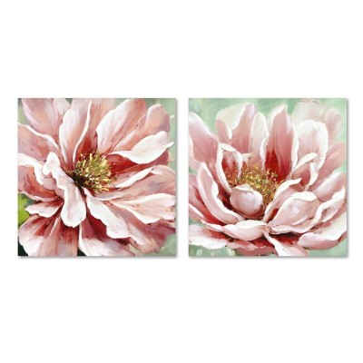 Cadre Home ESPRIT Vert Rose Fleur Traditionnel 80 x 3 x 80 cm (2 Unités)