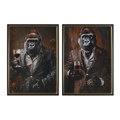 Painting Home ESPRIT Brown Black Gorilla Loft Lacquered 51,5 x 4,5 x 71,5 cm (2 Units)