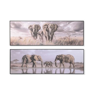 Painting Home ESPRIT Beige Grey Elephant Colonial Glitter 150 x 4 x 50 cm (2 Units)