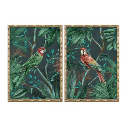 Painting Home ESPRIT Green Parrot Tropical 50 x 2,8 x 70 cm (2 Units)