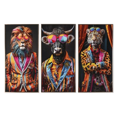Cadre Home ESPRIT Jaune Bleu Noir Rose Animal Moderne Laqué 50 x 4 x 100 cm (3 Unités)
