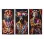 Painting Home ESPRIT Yellow Blue Black Pink Animal Modern Lacquered 50 x 4 x 100 cm (3 Units)