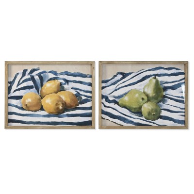 Cadre Home ESPRIT Jaune Bleu Blanc Vert Fruits méditerranéen 60 x 2,5 x 45 cm (2 Unités)