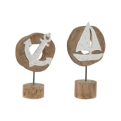 Decorative Figure Home ESPRIT White Natural Anchor Ship Mediterranean 19 x 10 x 38 cm (2 Units)
