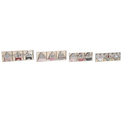 Hanging decoration DKD Home Decor Red Pink Wood 23 x 1,5 x 9 cm (6 Pieces) (4 Units)
