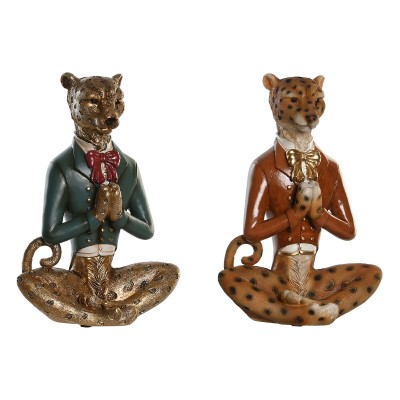 Figurine Décorative DKD Home Decor Bleu Marron Doré Léopard 16 x 9,5 x 23 cm (2 Unités)