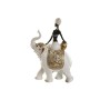 Decorative Figure Home ESPRIT White Black Golden Elephant African Woman 21 x 11 x 32 cm (2 Units)