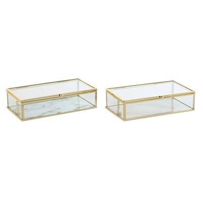 Boîte à bijoux DKD Home Decor Doré Métal Verre 20 x 11 x 5 cm 22 x 12 x 7 cm (2 Unités)