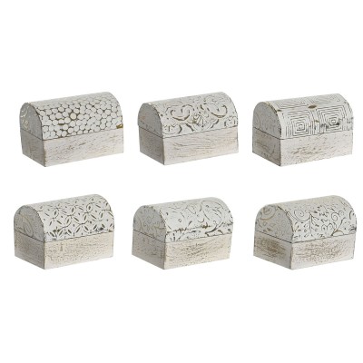 Jewelry box DKD Home Decor White Golden Aluminium Mango wood 7,5 x 5,3 x 5,3 cm (6 Units)