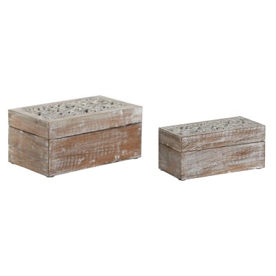 Boîte à bijoux Home ESPRIT Blanc Naturel Bois de manguier (2 Pièces)