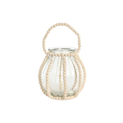 Candleholder Home ESPRIT Transparent Natural Light brown Wood Crystal 22 x 22 x 22 cm