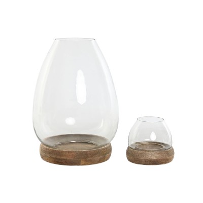 Bougeoir Home ESPRIT Marron Naturel Verre Bois de manguier 30 x 30 x 40 cm (2 Unités)