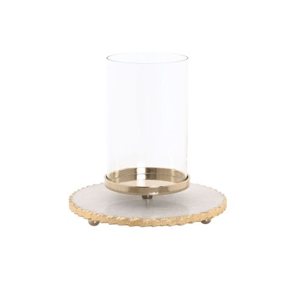 Candleholder Home ESPRIT White Golden Crystal Marble 25 x 25 x 27 cm