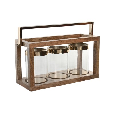 Bougeoir Home ESPRIT Marron Acier Bois de manguier 51 x 19 x 33 cm