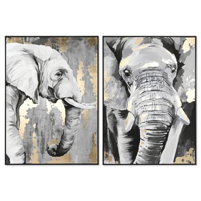 Painting DKD Home Decor White Black Grey Golden Elephant Colonial 100 x 4 x 140 cm (2 Units)