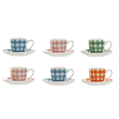 Set of 6 Cups with Plate Home ESPRIT Blue White Green Orange Pink Porcelain 90 ml