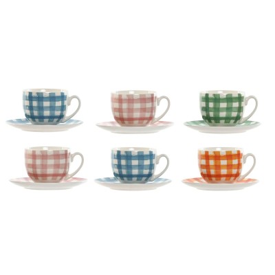 Set of 6 Cups with Plate Home ESPRIT Blue Green Orange Pink Porcelain 240 ml