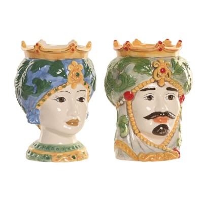 Cache-pot Home ESPRIT Vert Multicouleur Porcelaine 15 x 15 x 26.5 cm (2 Unités)