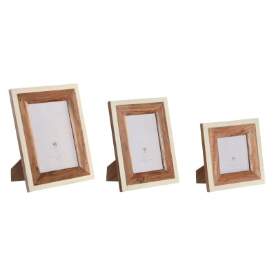 Photo frame Home ESPRIT White Natural Acacia Bone Colonial (3 Units)
