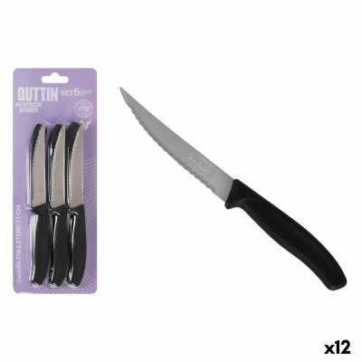 Ensemble de couteaux à viande Quttin Noir Argenté 11 cm 6 Pièces (12 Unités)