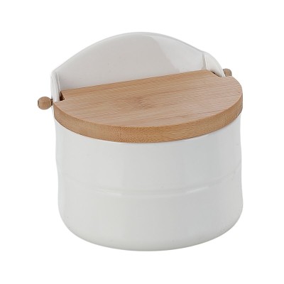 Salt Shaker with Lid Home ESPRIT White Natural Bamboo Porcelain 12 x 10 x 11 cm