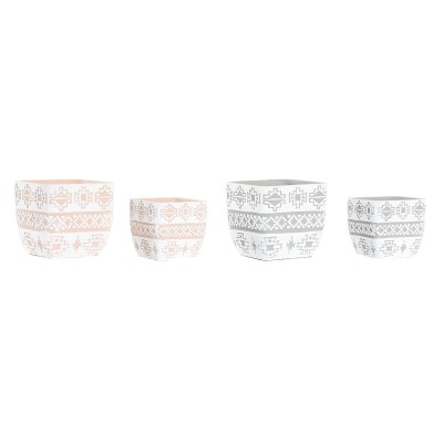 Set of pots DKD Home Decor Grey Beige Cement Tropical (2 Units) (14 x 14 x 13 cm)