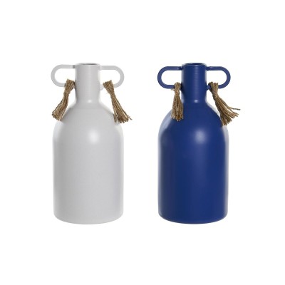 Vase DKD Home Decor Metal White Navy Blue (9 x 9 x 19 cm) (2 Units)