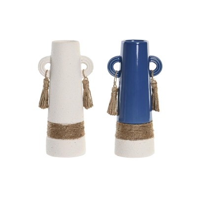 Vase DKD Home Decor Ceramic White Navy Blue (9,5 x 7 x 20 cm) (2 Units)